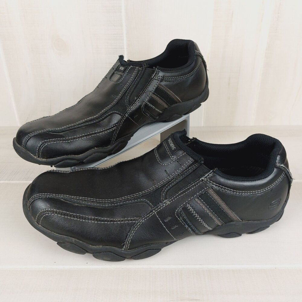 Skechers Men Size 11 Diameter-Nerves Black Leather Slip-On Driving Loafers 64274
